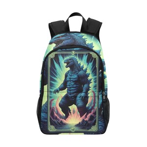Backpack School Designer Backpacks Canvas Backpack Personalized Backpacks Kaiju Cartoon Godzillas Comics Sci fi Gojira Godzilla Art Neon