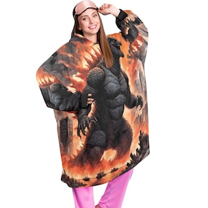 Deken Hoodie gepersonaliseerde dekens hoodie die een deken is Retro Godzilla Kaiju Regenboog Godzillas Gojira Cartoon Comics Retro Vintage
