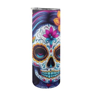 Becher für Frauen Becher personalisiert Neon Dia De Los Muertos Zuckerschädel Becher Tag der Toten Chicano Mexico Art