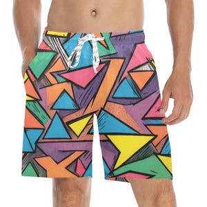 Men&#39;s 80s Geometric Swim Trunks Retro Beach Shorts