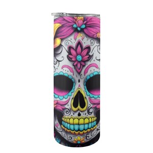 Becher für Frauen Becher personalisiert Neon Dia De Los Muertos Sugar Skull Becher Tag der Toten Chicano