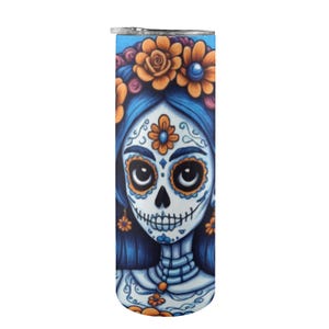 Vasos para mujer Vasos personalizados Día de los muertos La Catrina Arte con crayones Cómics chicanos Día de los Muertos Dibujos animados
