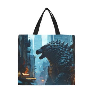 Tote Bag Minimalist Tote Bag Godzilla Bag Kaiju Retro Cartoon Vintage Monster Japan Comics Gojira Art