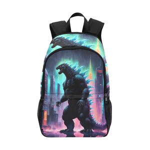 Backpack School Backpacks Canvas Backpack Personalized Backpacks Kaiju Cartoon Godzillas Comics Sci fi Gojira Neon Godzilla Art Retro