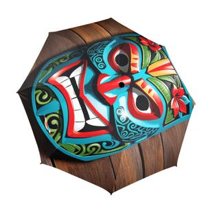 Umbrella Semi Automatic Foldable New Zealand Tiki mask