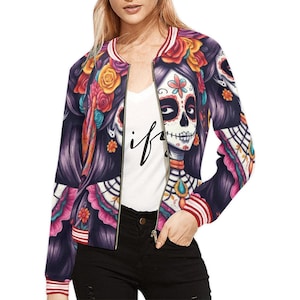 Bomber Jacket women Día de Los Muertos Jacket