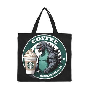 Tote Bag Minimalist Tote Bag Coffee Godzilla Cartoon Vintage Shopping Bag Monster Godzillas Tote Bag Kaiju Gojira Retro
