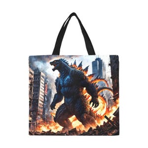 Tote Bag Minimalist Tote Bag Godzilla Kaiju Gojira Art Retro Cartoon Vintage Monster Japan