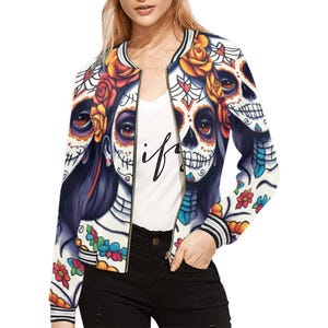 Bomber Jacket women Día de Los Muertos Jacket Day of the Dead Jacket