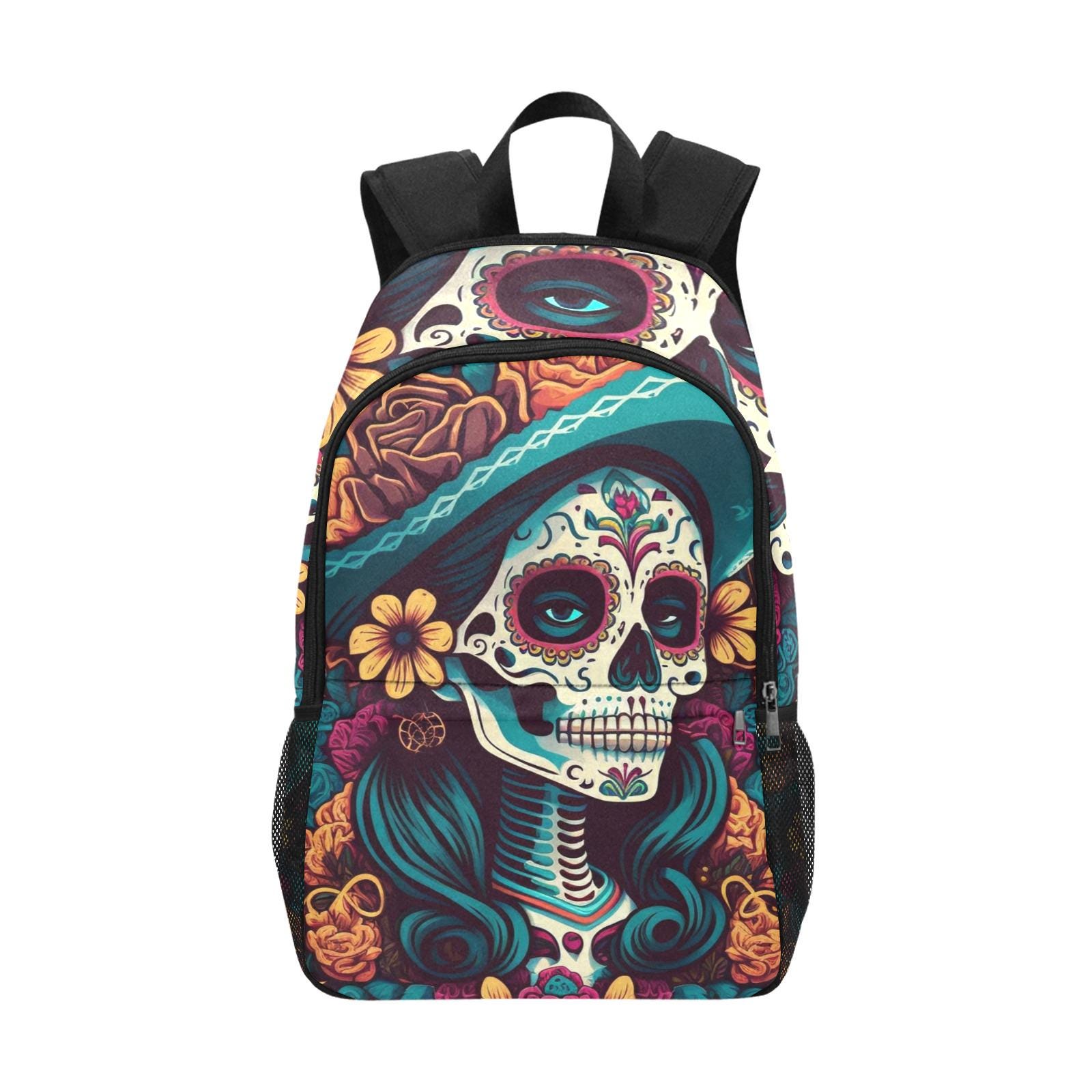 Sugar Skull Backpack‎ Purse Pink Floral Day of the Dead 
