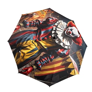 Umbrella Semi Automatic Foldable Scary Clown Horror Crazy