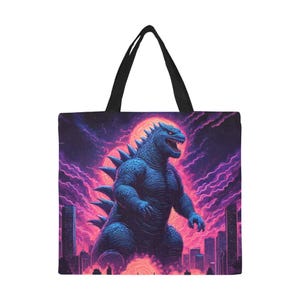 Tote Bag Minimalist Tote Bag Godzilla Retro Cartoon Vintage Tote Bag Monster Godzillas Tote Bag Rainbow Kaiju Gojira Art