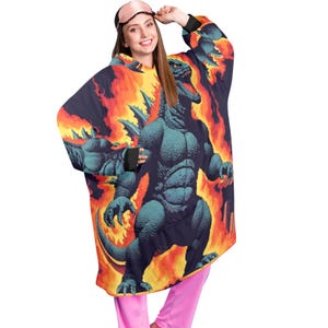 Blanket Hoodie personalized blankets hoodie that is a blanket Comics Retro Vintage Godzilla Kaiju Godzillas Gojira Cartoon