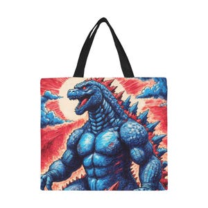 Tote Bag Minimalist Tote Bag Godzilla Cartoon Vintage Shopping Bag Monster Godzillas Tote Bag Kaiju Gojira Art Retro