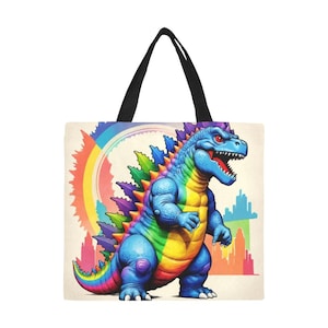 Tote Bag Minimalist Tote Bag Godzilla Gojira Art Retro Cartoon Vintage Tote Bag Monster Godzillas Rainbow Kaiju