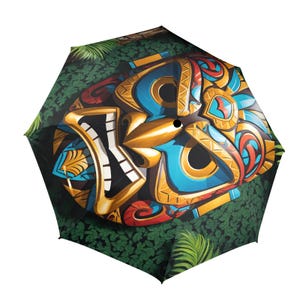 Umbrella Semi Automatic Foldable New Zealand Tiki Mask Umbrellas