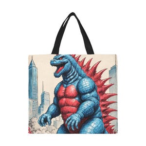 Tote Bag Minimalist Tote Bag Godzilla Shopping Bag Monster Godzillas Tote Bag Rainbow Kaiju Gojira Art Retro Cartoon Vintage