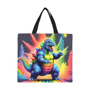 Tote Bag Minimalist Tote Bag Godzilla Art Retro Cartoon Vintage Tote Bag Monster Godzillas Rainbow Kaiju Gojira