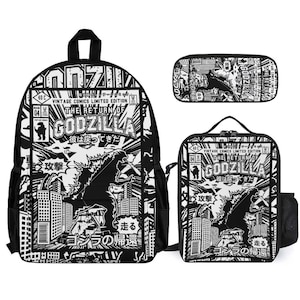 Ensemble scolaire Sac à dos Godzilla Boîte à lunch Sac Gojira Sac Godzilla Kaiju Trousse Godzillas Sac à lunch