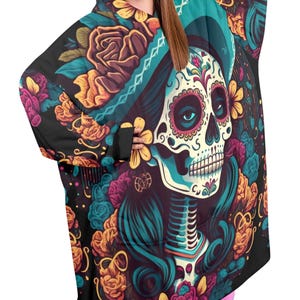 Blanket Hoodie personalized blankets hoodie that is a blanket Cartoon Día De Los Muertos