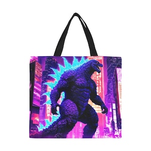 トートバッグ ミニマリスト トートバッグ ネオン ゴジラ 怪獣 ゴジラ アート