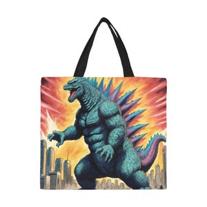 Tote Bag Minimalist Tote Bag Godzilla Crayon Shopping Bag Godzilla Gojira Kaiju Art Monster