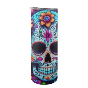 Becher für Frauen Becher personalisiert Neon Dia De Los Muertos Zuckerschädel Becher Tag der Toten Chicano Mexiko