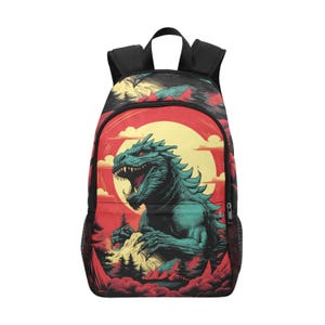 Backpack School Designer Backpacks Canvas Backpack Personalized Backpacks Gojira Cartoon Godzilla Retro Kaiju Vintage Comics Art