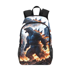 Backpack School Designer Backpacks Canvas Backpack Personalized Backpacks Gojira Cartoon Godzilla Art Kaiju Comics