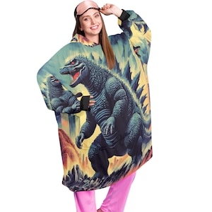 Deken Hoodie gepersonaliseerde dekens hoodie die een deken is Gojira Cartoon Comics Retro Vintage Godzilla Kaiju Godzillas