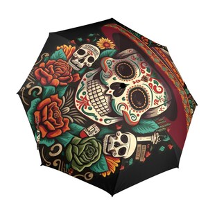 Umbrella Semi Automatic Foldable Mexico Sugar Skull