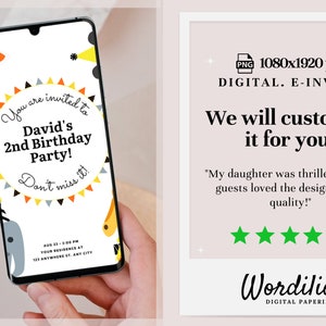 Children Birthday Party Digital Invitation | Kids Giraffe Fox Bear Elephant Invite | Download iPhone WhatsApp Facebook SmS | PNG PDF JPG