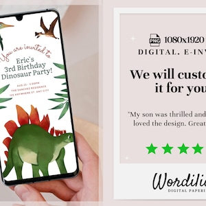 Children Birthday Party Digital Invitation | Kids Dinosaur Forest Personalised Invite | Download iPhone WhatsApp Facebook SmS | PNG PDF JPG