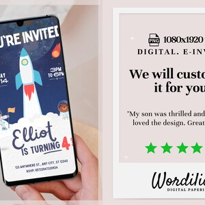 Children Birthday Party Digital Invitation | Kids Rocket Astronaut Spaceship Invite | Download iPhone WhatsApp Facebook SmS | PNG PDF JPG