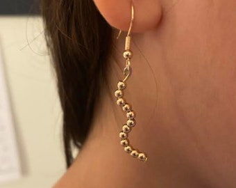 Gold Beaded Dangle Earrings, Minimalistic Gold Dangle Earrings