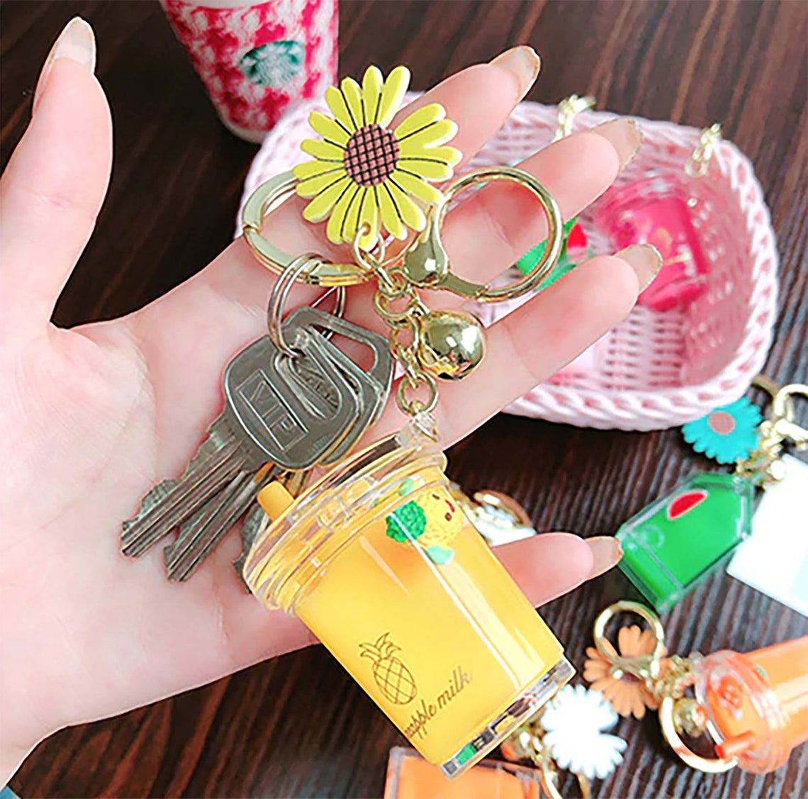 Floating milk Keychain Cute keychain Keyring for women Etsy