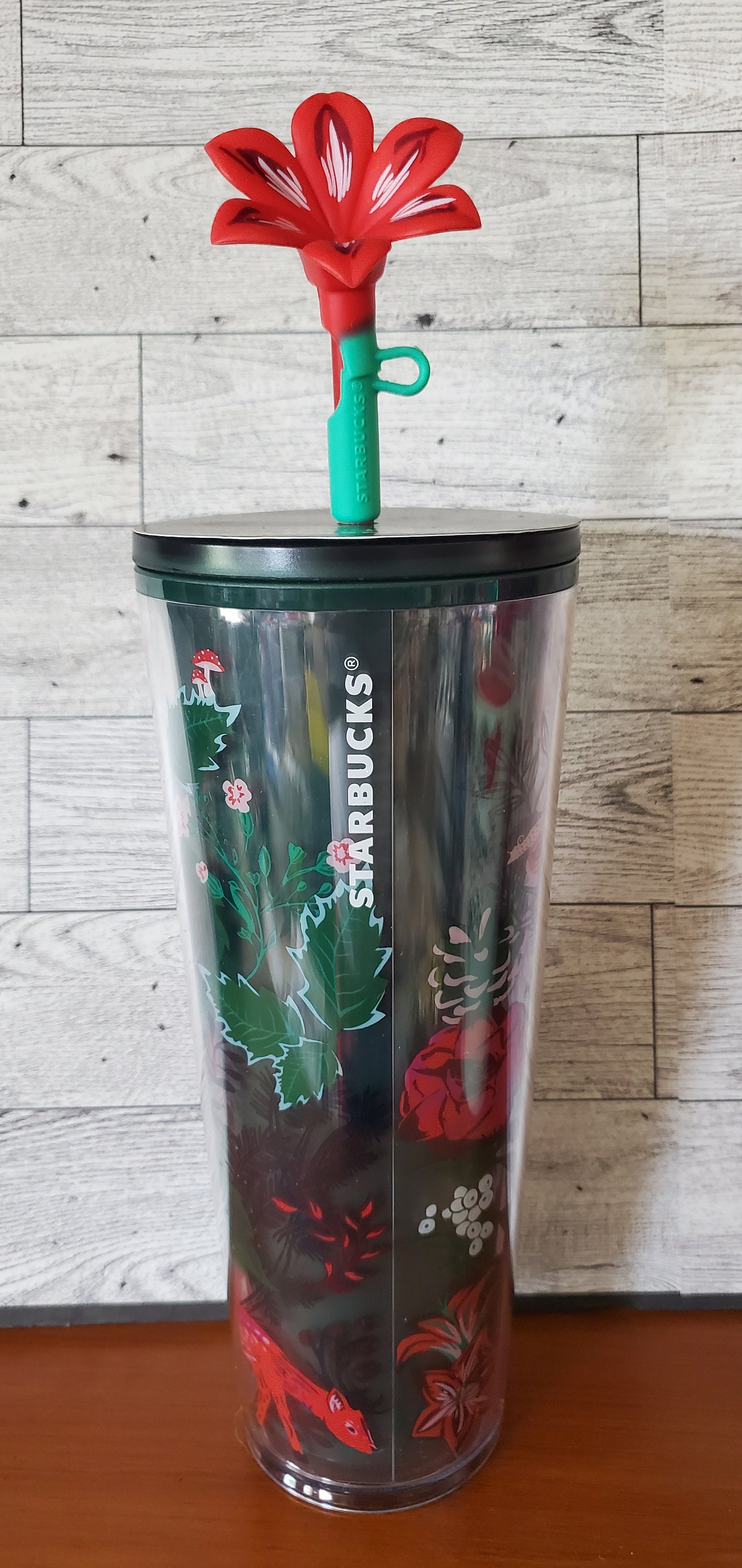 Starbucks Holiday Cups 2022 Flower Topper Gold Bling Sangria Flowers