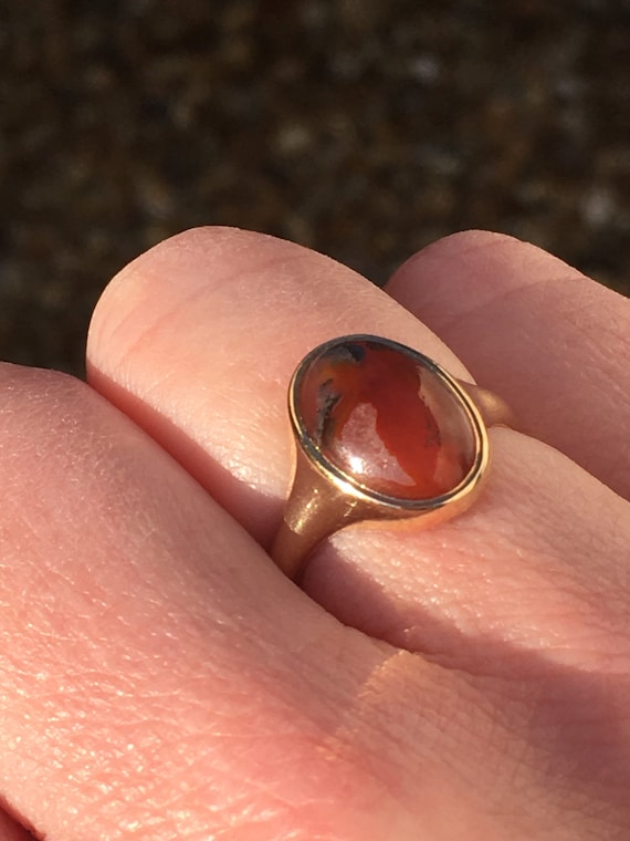 Vintage 1930s carnelian & moss agate 9ct gold ring
