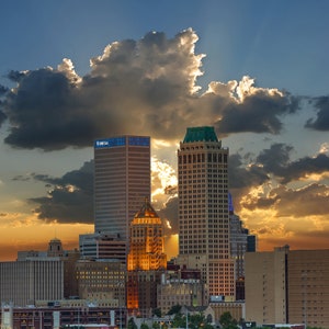 Tulsa Oklahoma Skyline Wall Art; Sunset; Downtown Tulsa, Architecture Art; Cityscape Art; Tulsa Art; Buildings; Fine Art