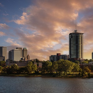 Tulsa Oklahoma Skyline Wall Art; Arkansas River ; Downtown, Architecture Art; Cityscape sunrise; Tulsa Art; Buildings; Fine Art Reflection