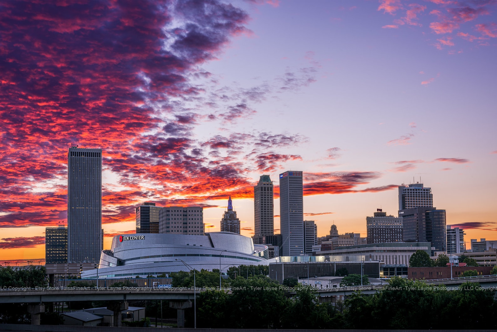 Tulsa Oklahoma Skyline Wall Art Beautiful Colorful Sunrise Downtown Tulsa Oklahoma Skyline Wall Art Beautiful Colorful Sunrise Downtown