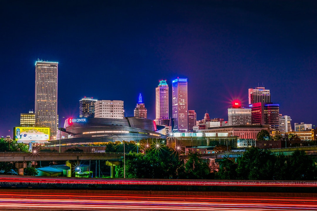 Tulsa Oklahoma Skyline at Night Wall Art - Downtown Tulsa