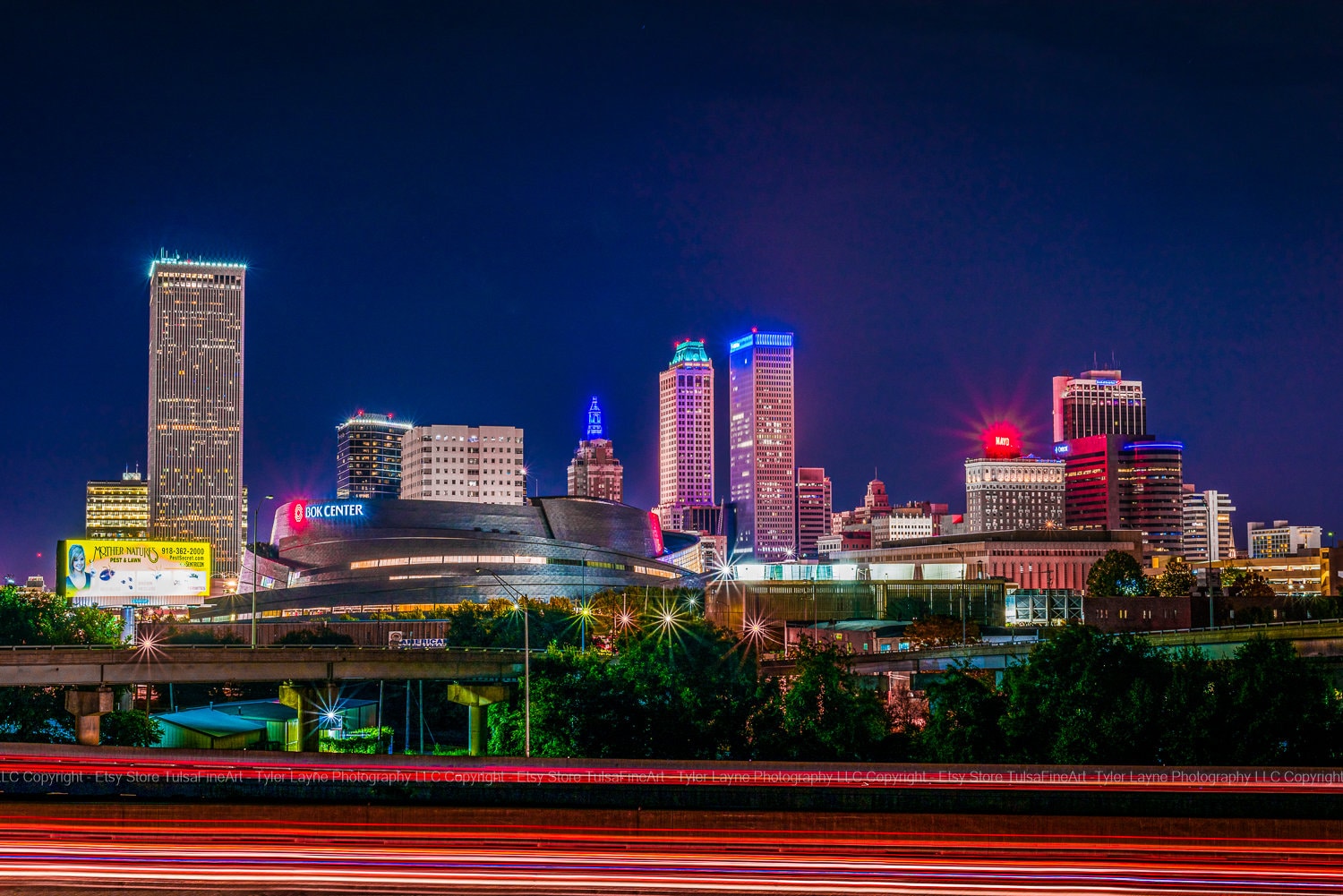 Tulsa Oklahoma Skyline at Night Wall Art Downtown Tulsa Etsy