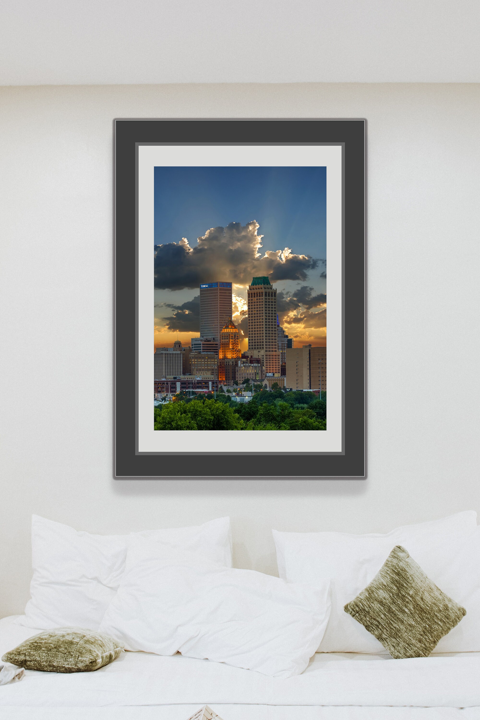 Tulsa Oklahoma Skyline Wall Art; Sunset; Downtown Tulsa