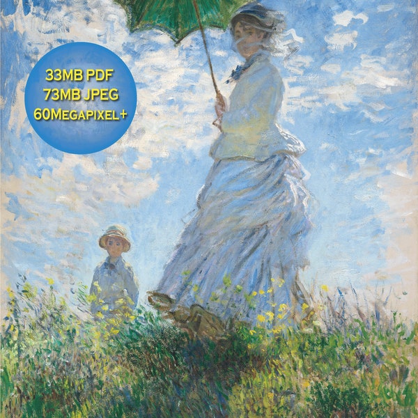 Claude Monet Digital Print - Woman with a Parasol – Madame Monet and Her Son