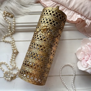 Vintage Gold Filigree Spray Cover: Versatile Mid-Century Vanity Decor & Chime Candle Holder