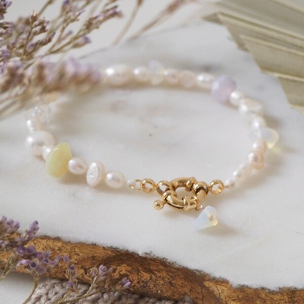 FAIRY GARDEN Freshwater Pearl & Gemstone Bracelet | Stainless Steel Waterproof and Tarnish Free | Golden Hour Collection