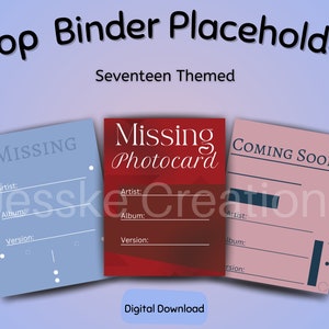 Photocard Binder Placeholders | Digital Download | Seventeen Themed | ~2.5&quot; x 3.5&quot;