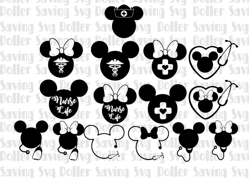 15 files svg bundle Disney Nurse Mickey Minnie Mouse Ears Etsy