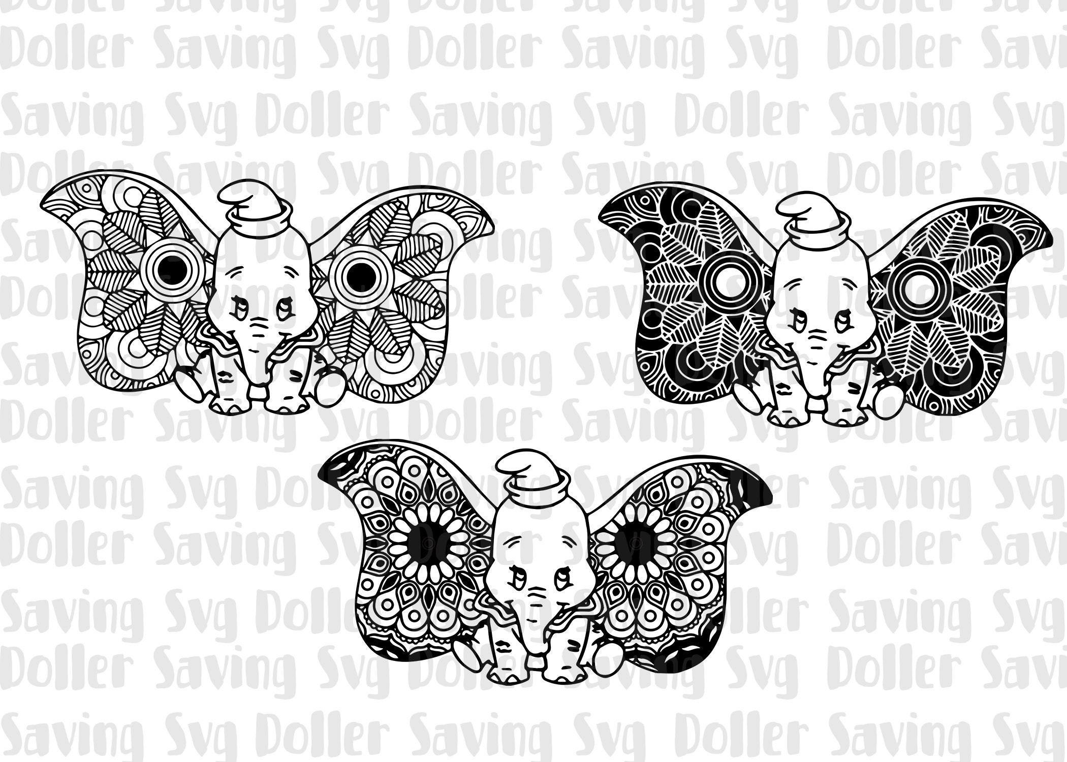 3 fichiers Dumbo Mandala Svg Dumbo svg disney coluring pages | Etsy